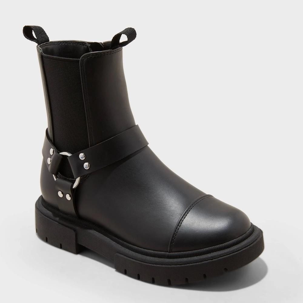 Art Class Kids Crosby Harness Moto Boots Black Faux Leather Size 13 Side Zip